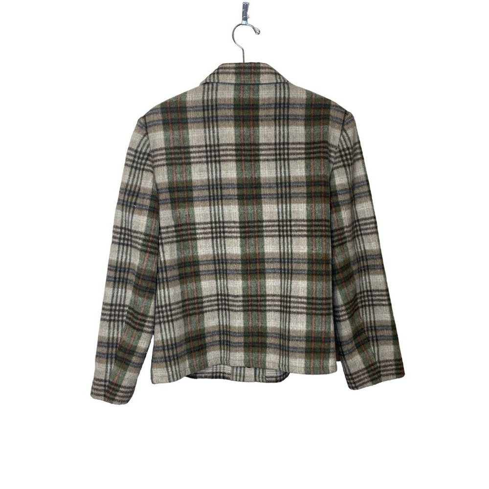 Evan Picone Vintage Wool Blend Field Shirt Petite* Medium 8 Plaid Green Tan - Picture 2 of 8